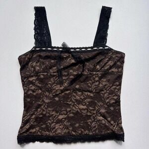 Vintage Doncaster Lace Black Brown and Pink Sleeveless Top
